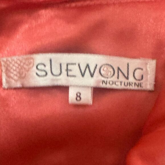 🔥SUE WONG nocturne Coral Sleeveless Soutache Embroidered stealth mini Dress sz 8 - Picture 7 of 9